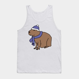 Winter Capybara Wearing Blue Hat and Scarf Tank Top